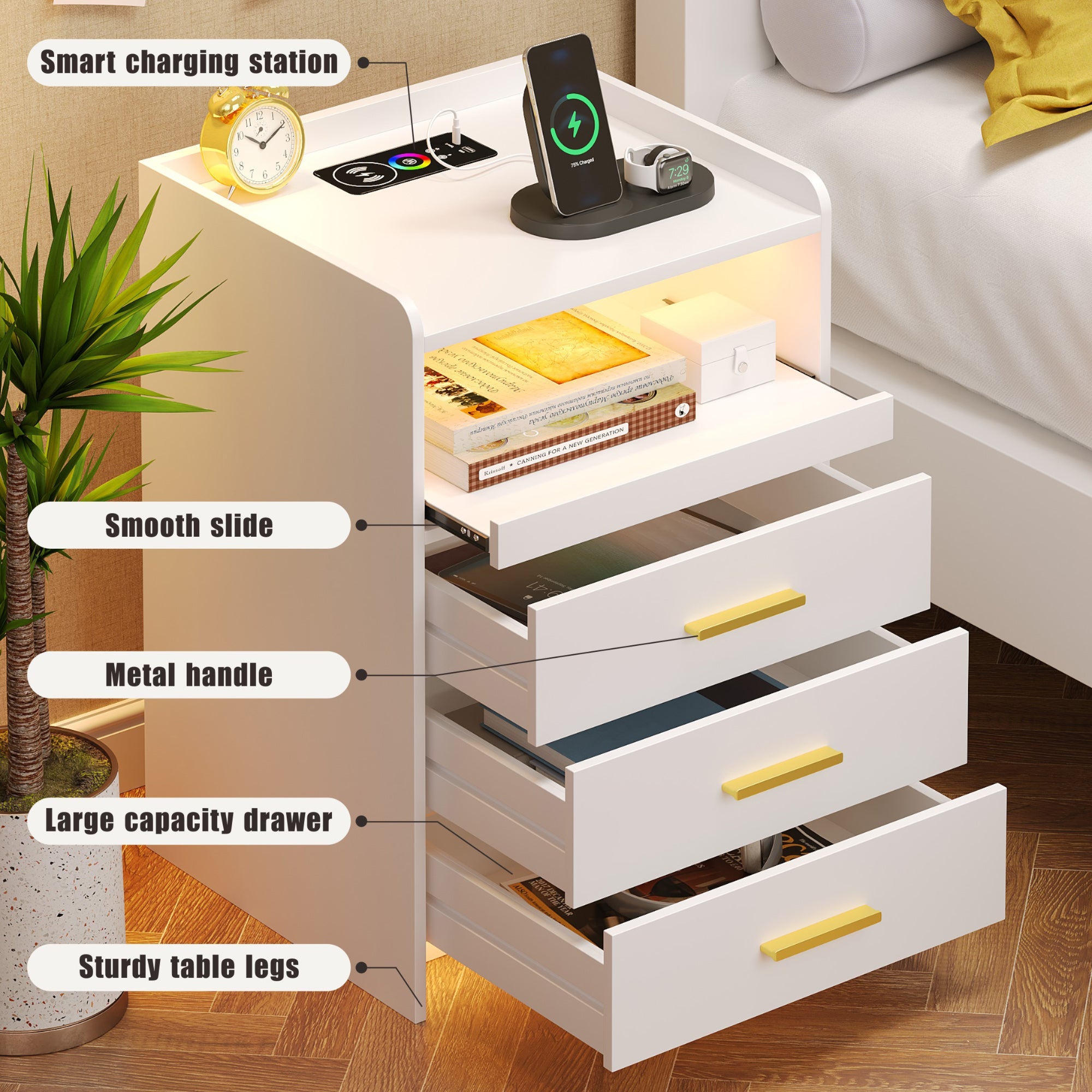 Nightstand with Wireless Charging Station