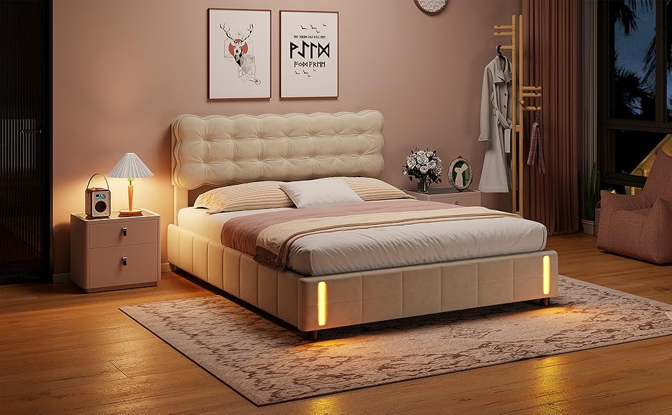 Bed with  Storage and LED Light with Automatic Sensor