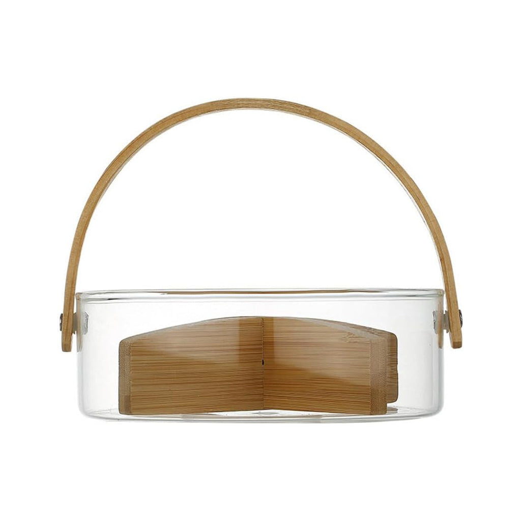 Bamboo Clear Glass Serving Tray with Handles