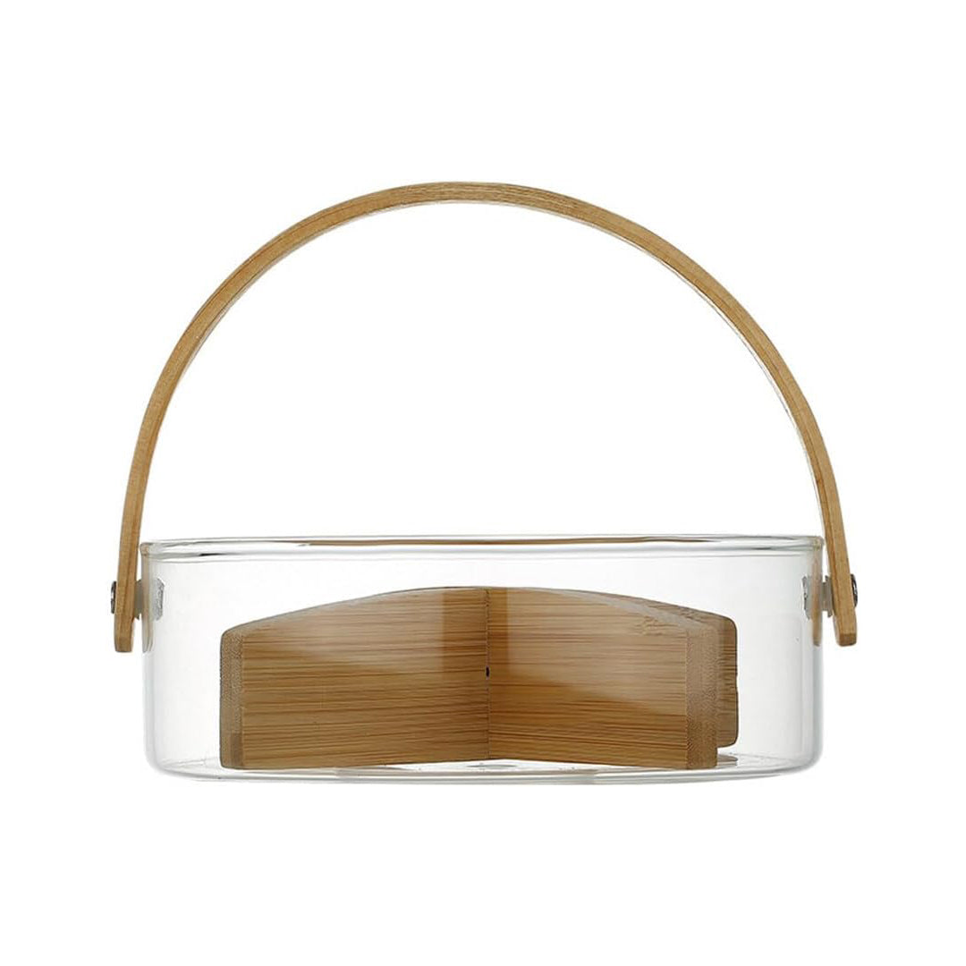Bamboo Clear Glass Serving Tray with Handles