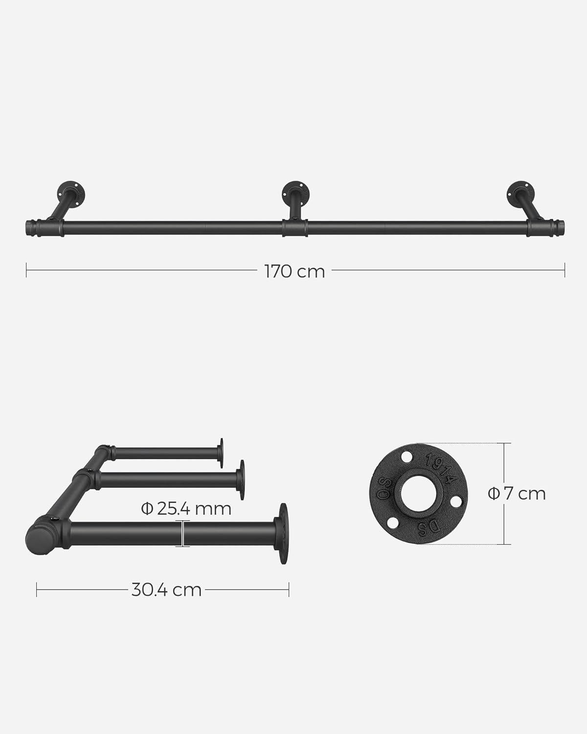 SONGMICS Wall Mounted Clothes Rail HSR104B01