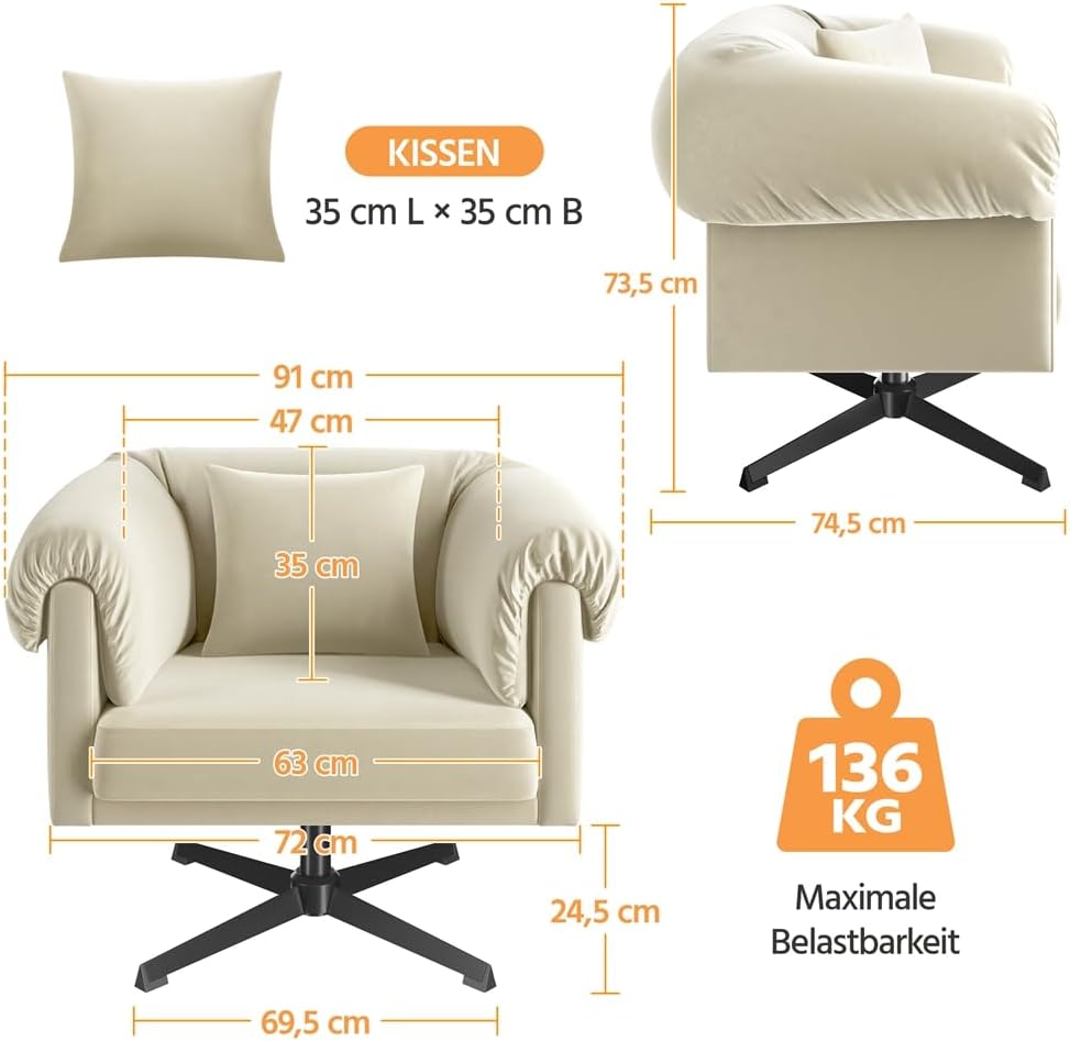 Yaheetech Armchair 360° Rotatable Lounge Chair