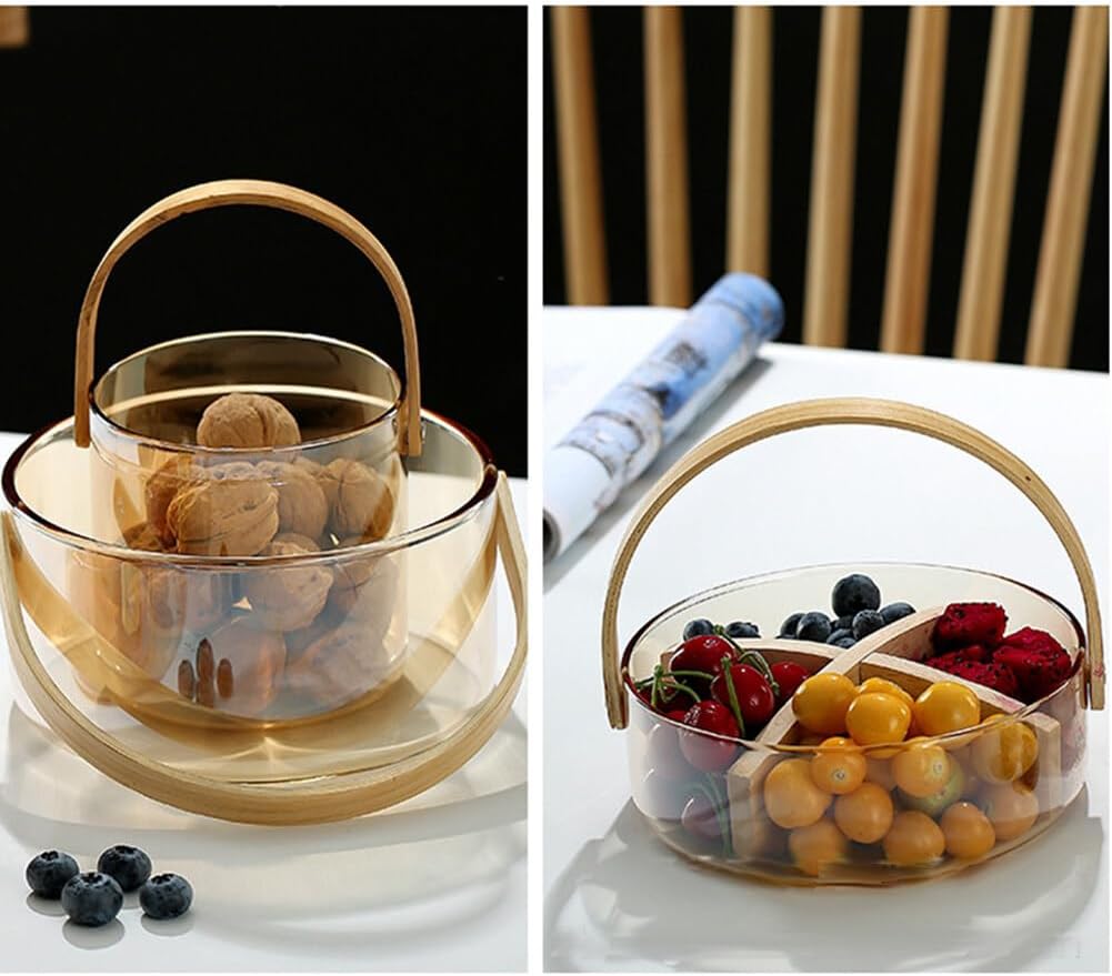 Bamboo Clear Glass Serving Tray with Handles