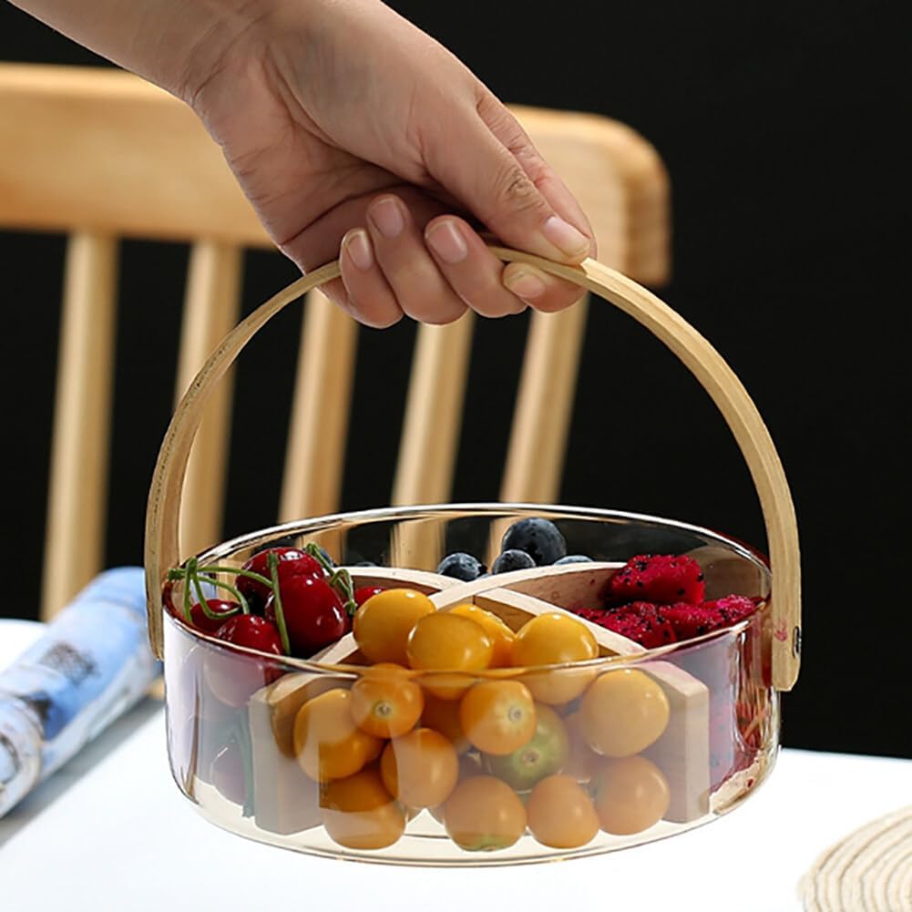 Bamboo Clear Glass Serving Tray with Handles