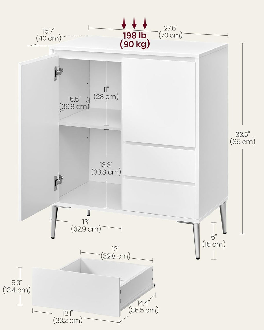 VASAGLE Sideboard, Storage Cabinet BBK243W01