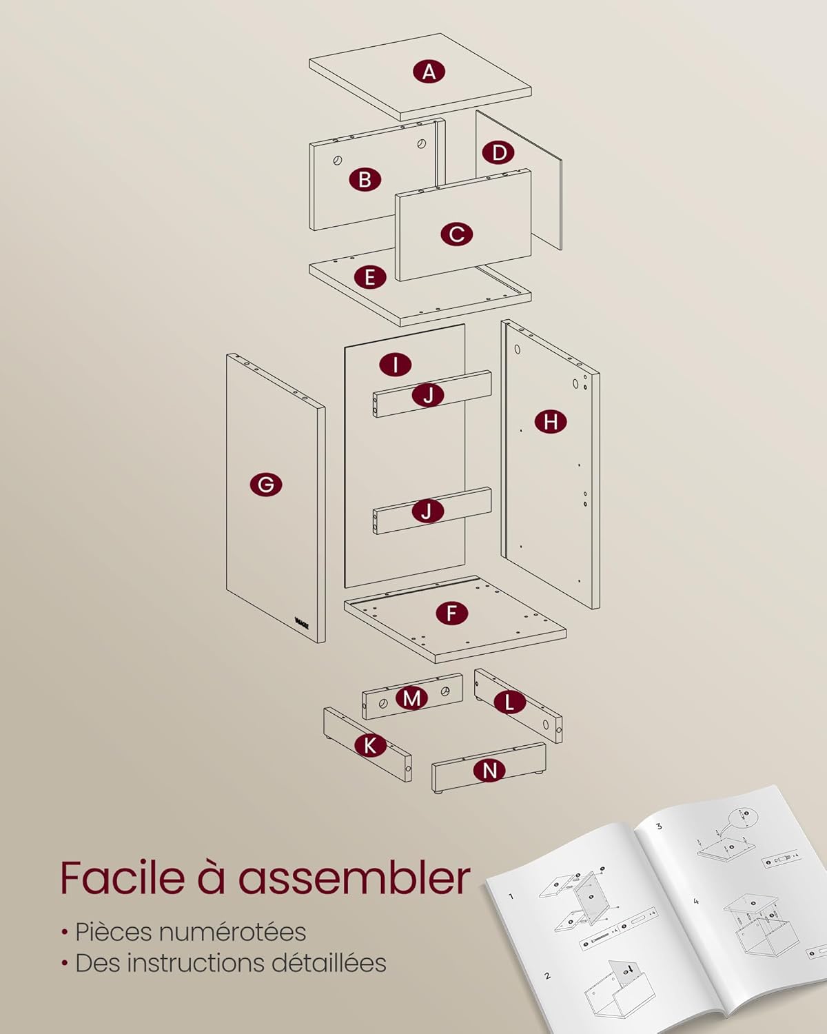 VASAGLE Narrow Bedside Table LET656N01
