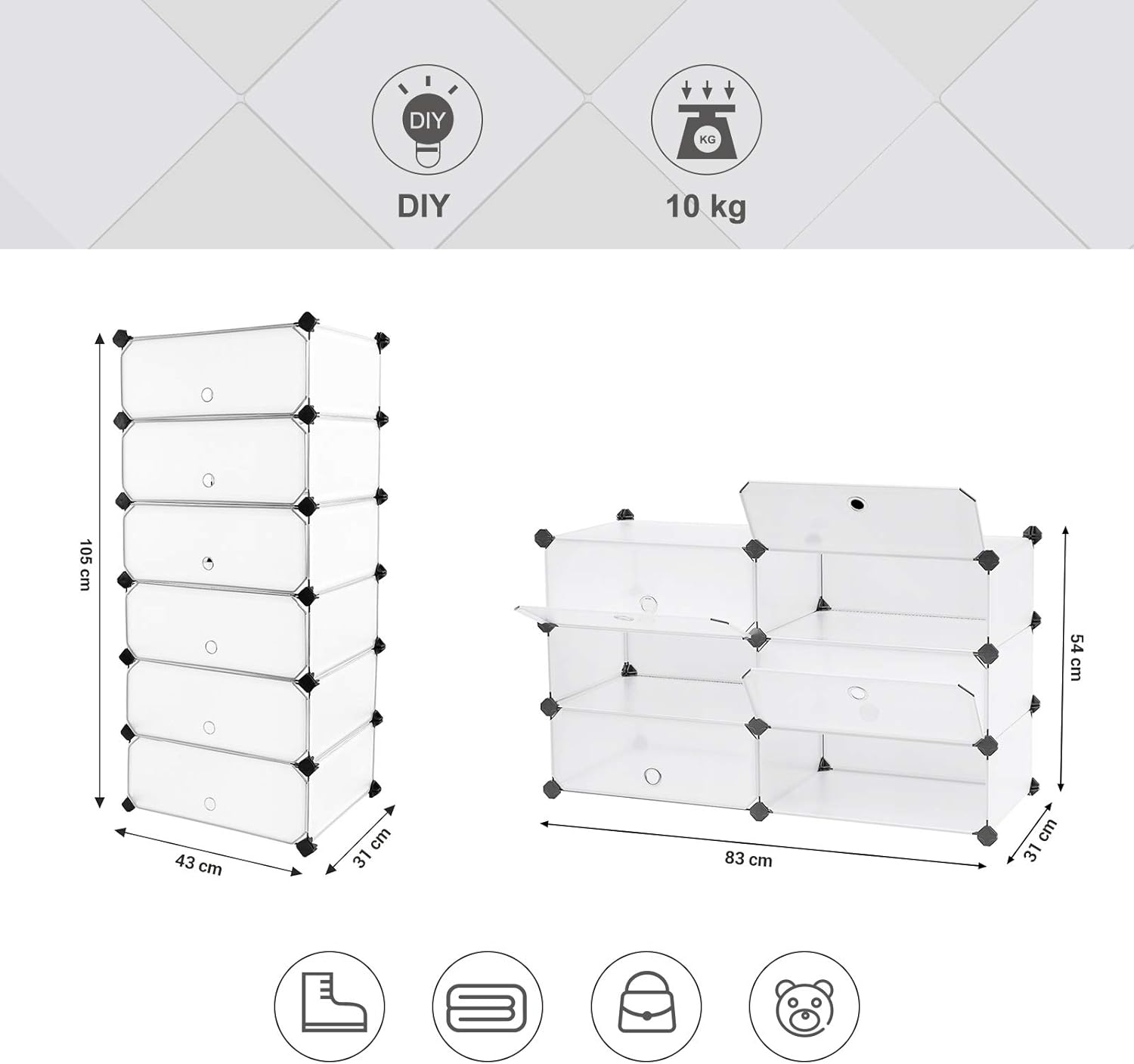 Songmics 6 Cube Interlocking Shoe Rack LPC06W