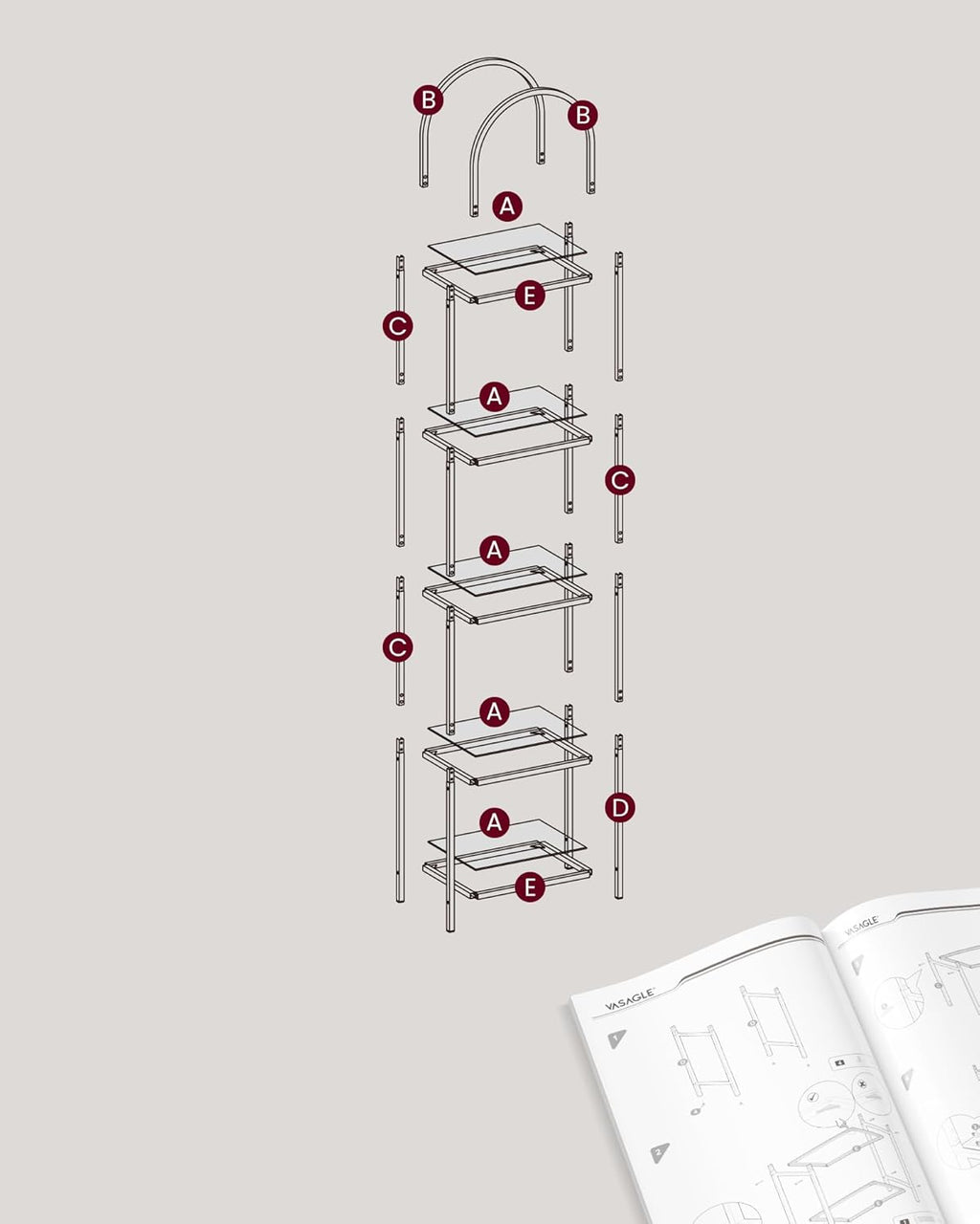 VASAGLE 5-Tier Shelf LGT501G01