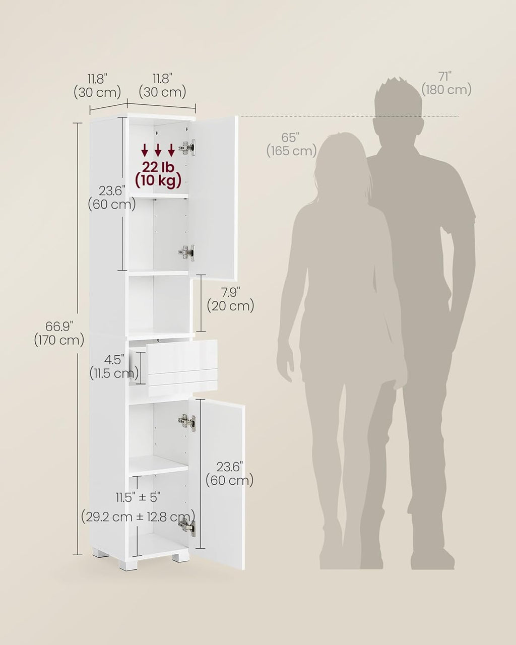 VASAGLE Tall Bathroom Cabinet BBC560P31