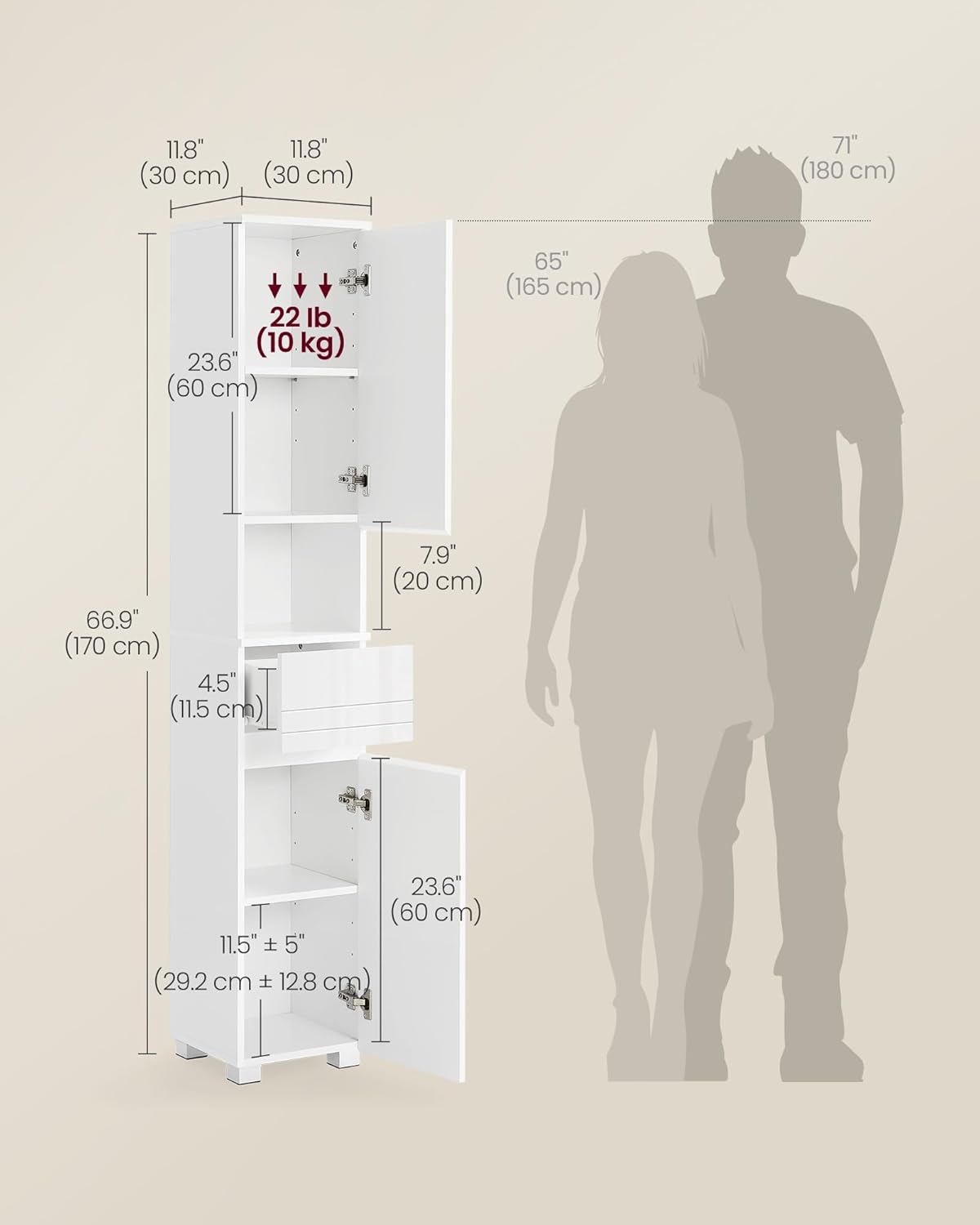 VASAGLE Tall Bathroom Cabinet BBC560P31