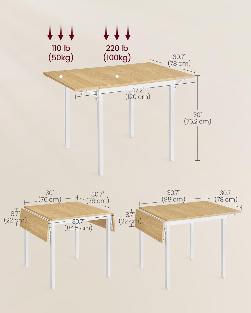 VASAGLE Folding Dining Table KDT077Y01