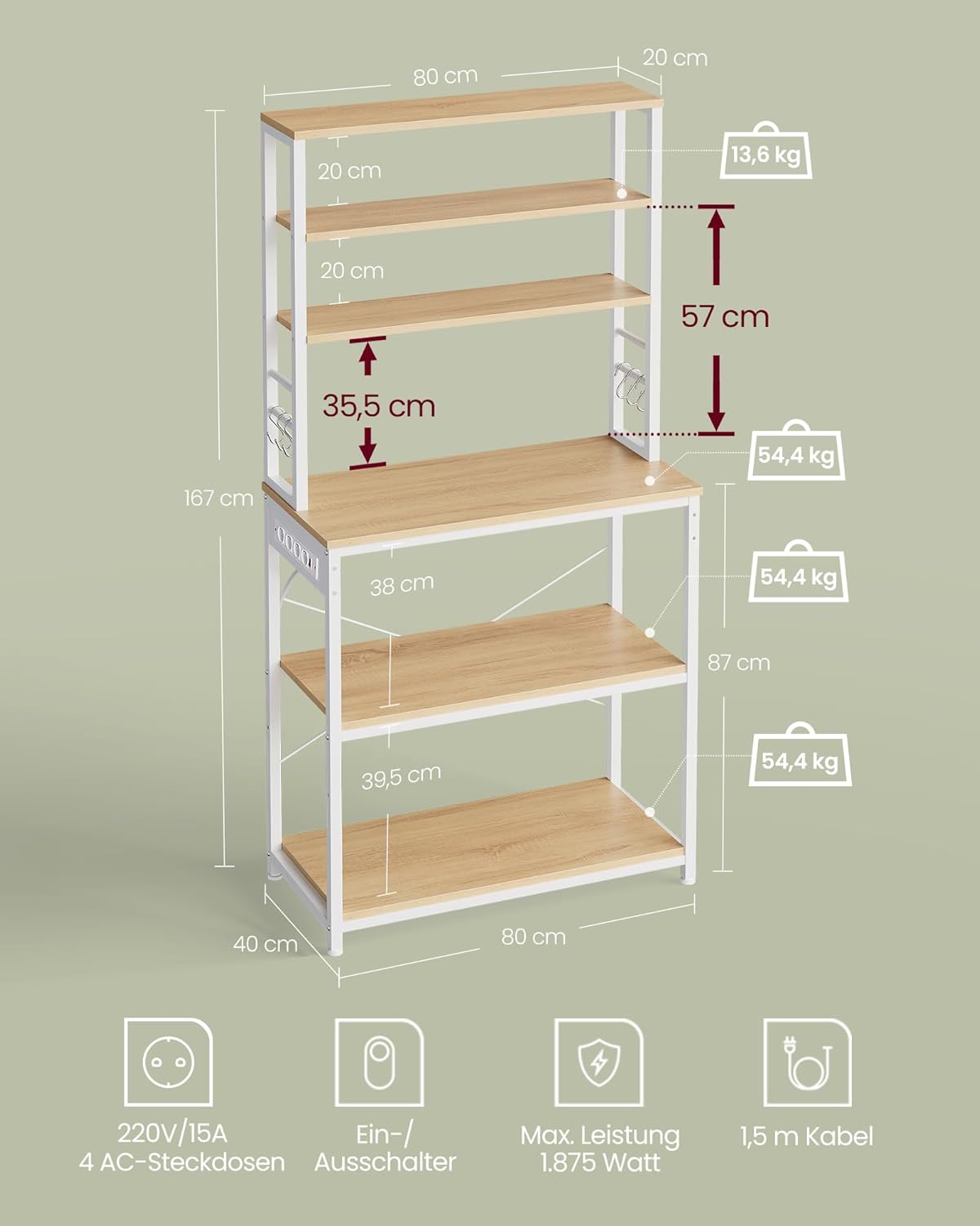 VASAGLE Kitchen Shelf with Sockets KKS119Y02