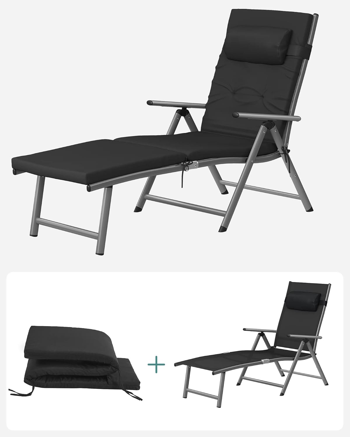 SONGMICS Sun Lounger, foldable, deck chair GCB24BK