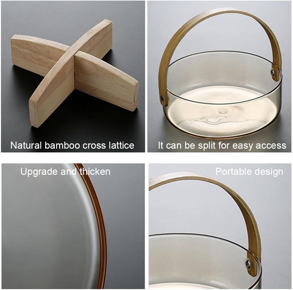 Bamboo Clear Glass Serving Tray with Handles