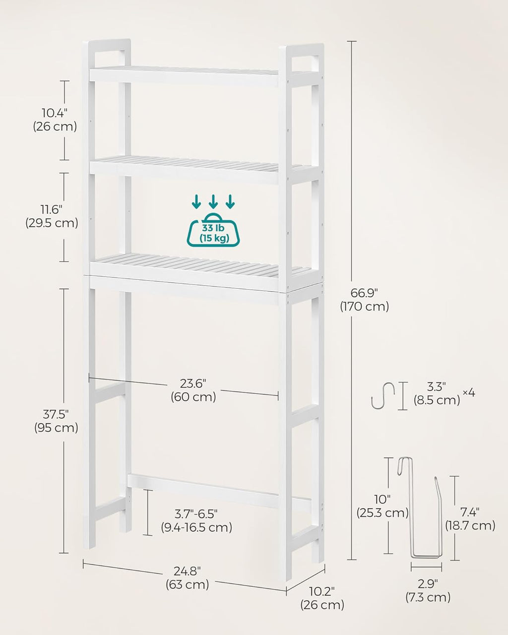 SONGMICS Over The Toilet Storage Organize BTS01WT
