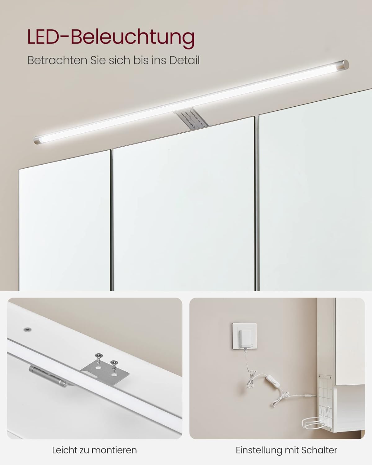 VASAGLE Bathroom Cabinet with LED Lighting
