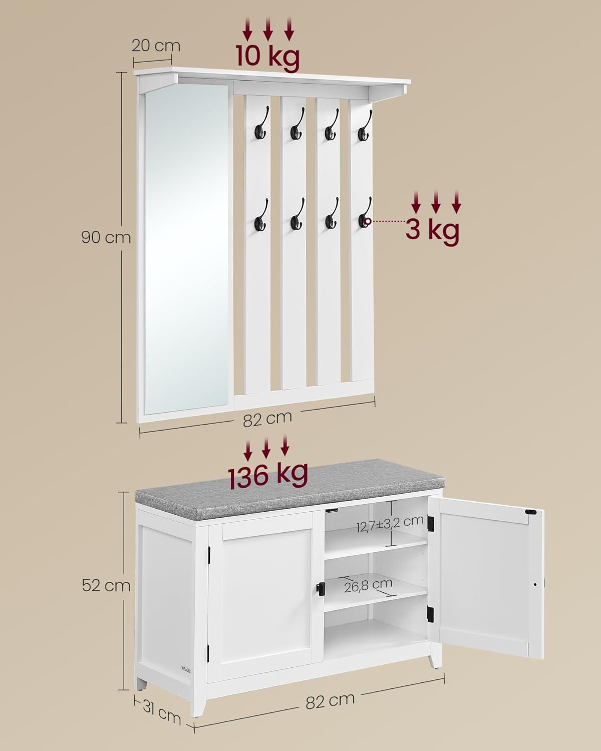 VASAGLE Coat Rack with Shoe Bench LSC010W01