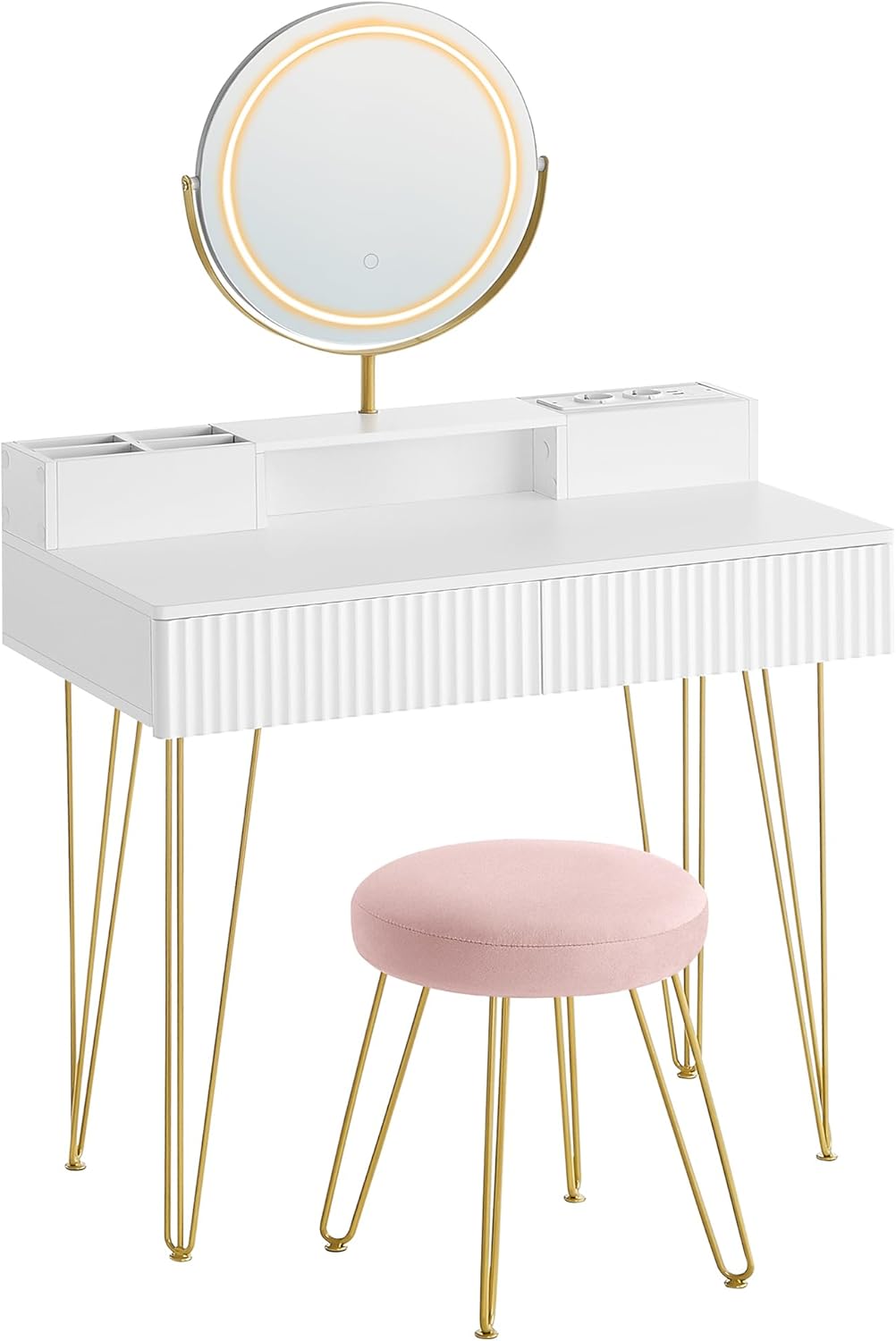 VASAGLE Dressing Table with Stool RVT019W01