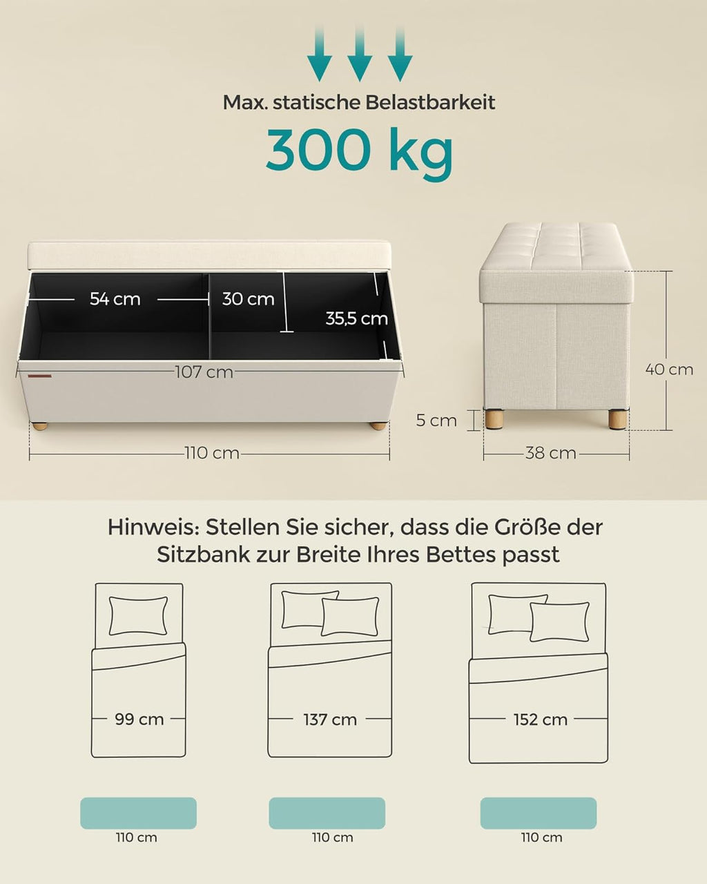 SONGMICS Stool with Storage Space LSF018W11