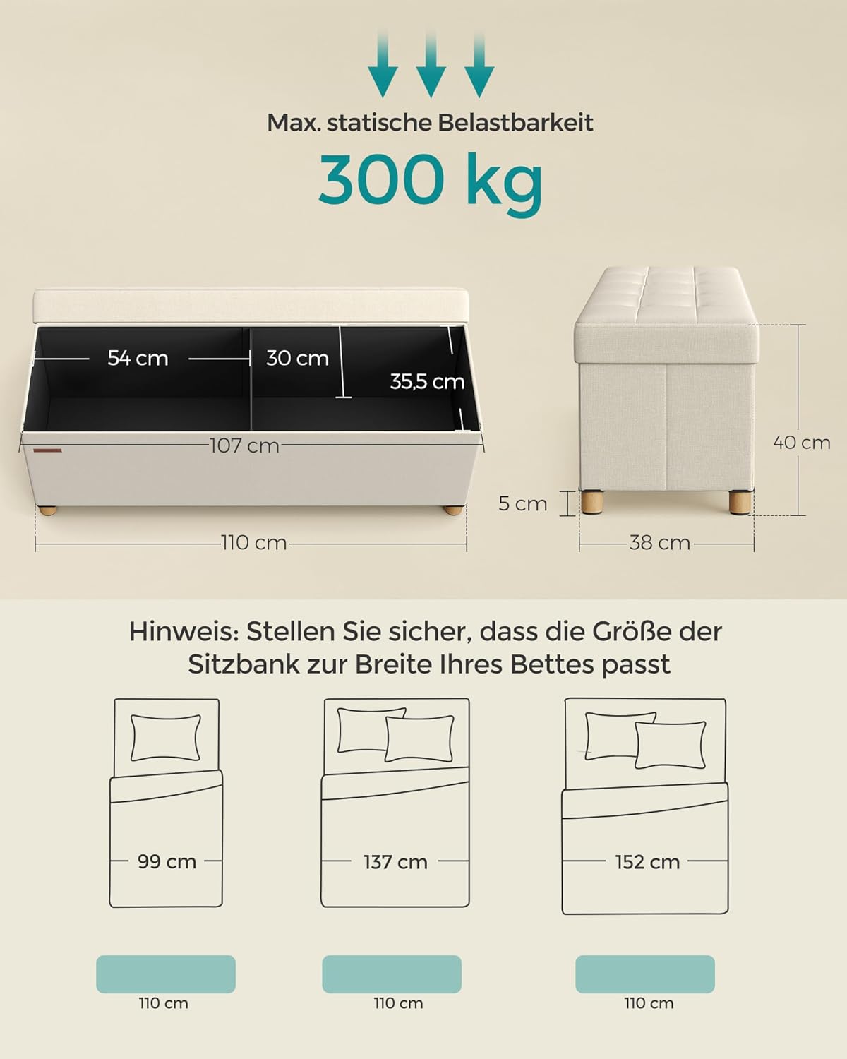 SONGMICS Stool with Storage Space LSF018W11