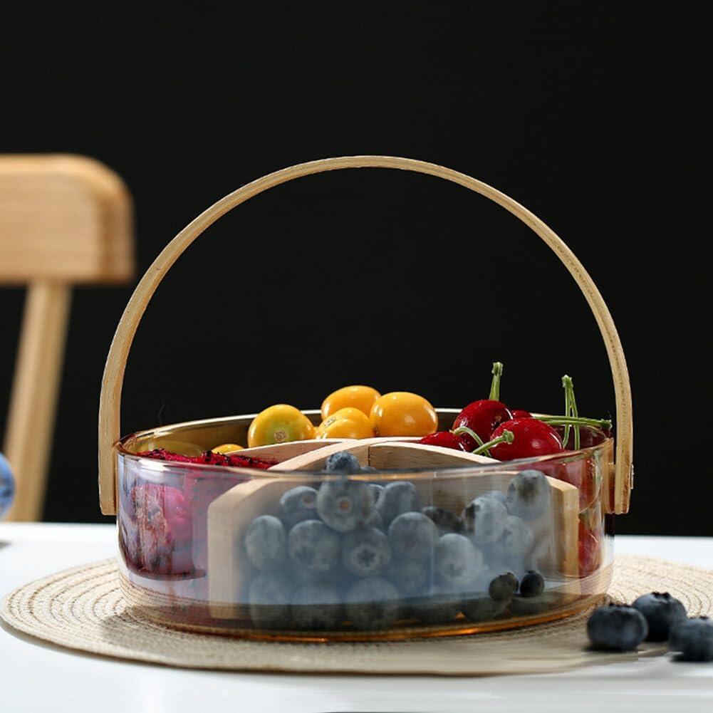 Bamboo Clear Glass Serving Tray with Handles
