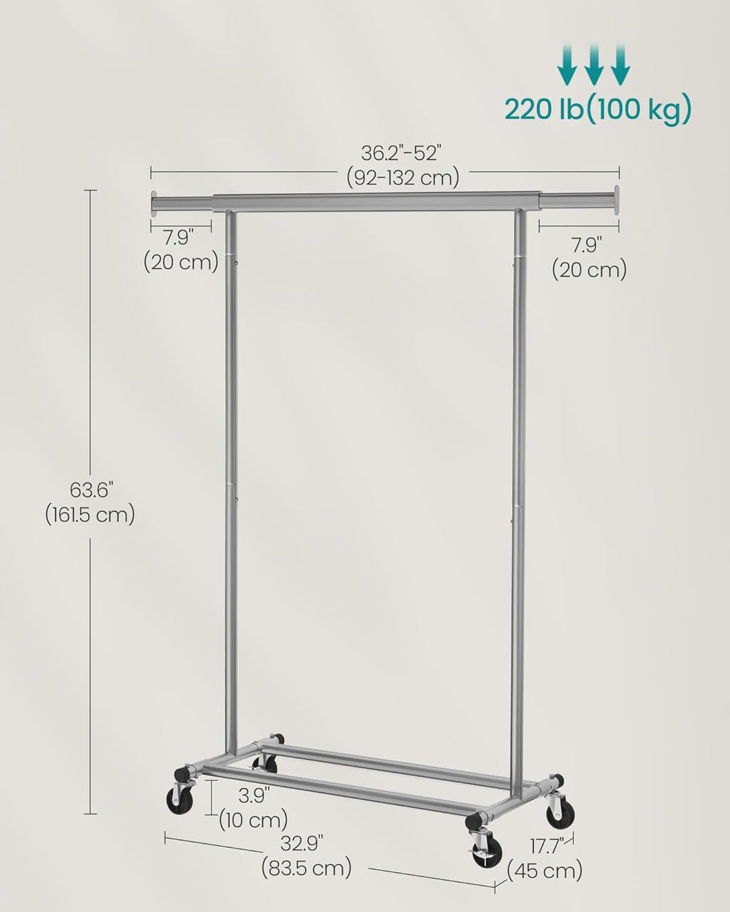 SONGMICS Clothes Rack on Wheels HSR013G01