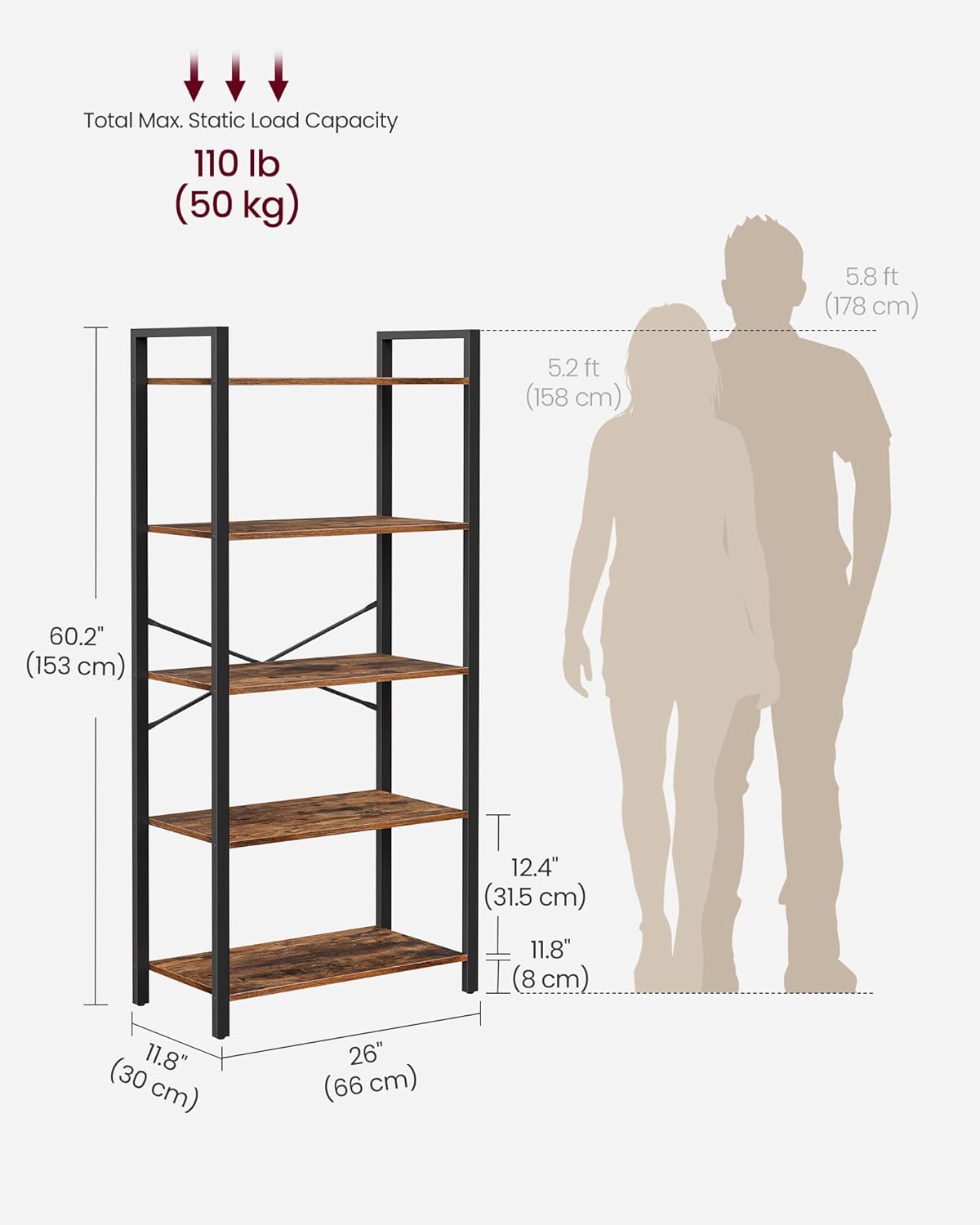 VASAGLE 5-Tier Bookshelf LLS061B01