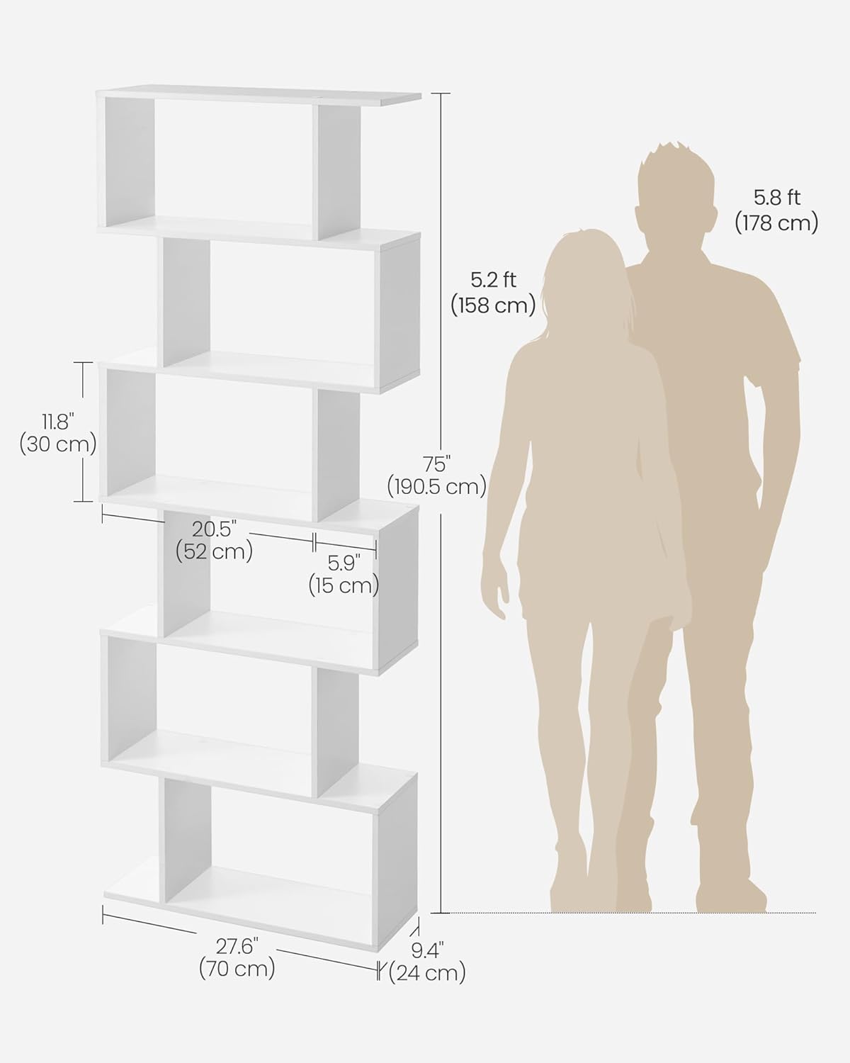 VASAGLE Bookshelf LBC61WT