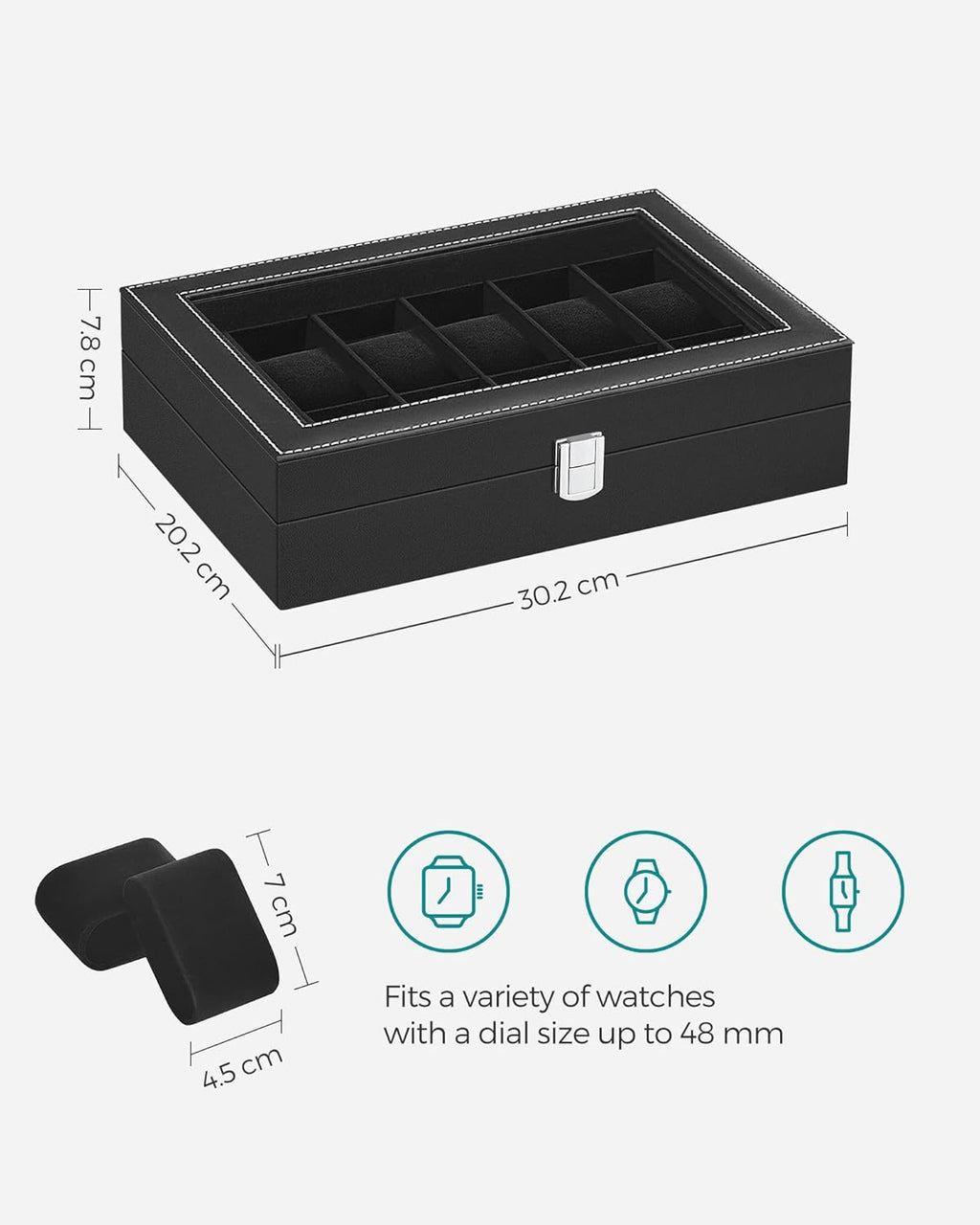 SONGMICS Watch Box with 12 Slots JWB12B