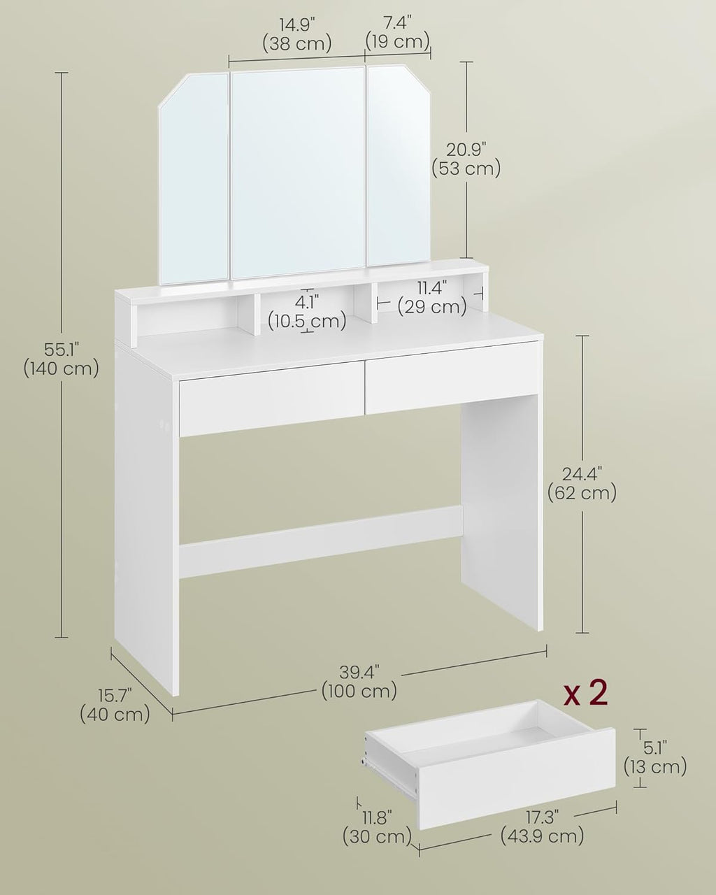 VASAGLE Modern White Dressing Table RDT115W01