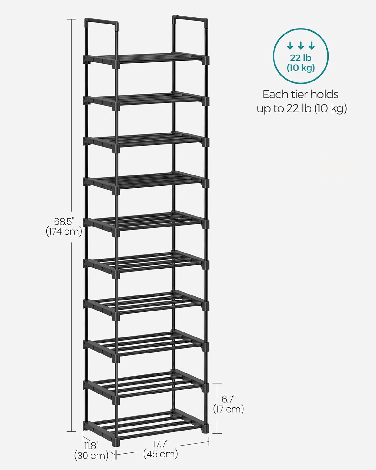 SONGMICS 10-Tier Shoe Rack LSA25BK