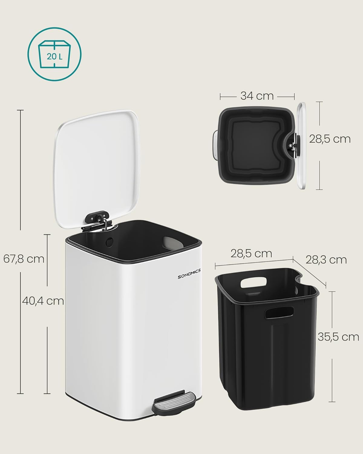SONGMICS Kitchen Waste Bin LTB592W02