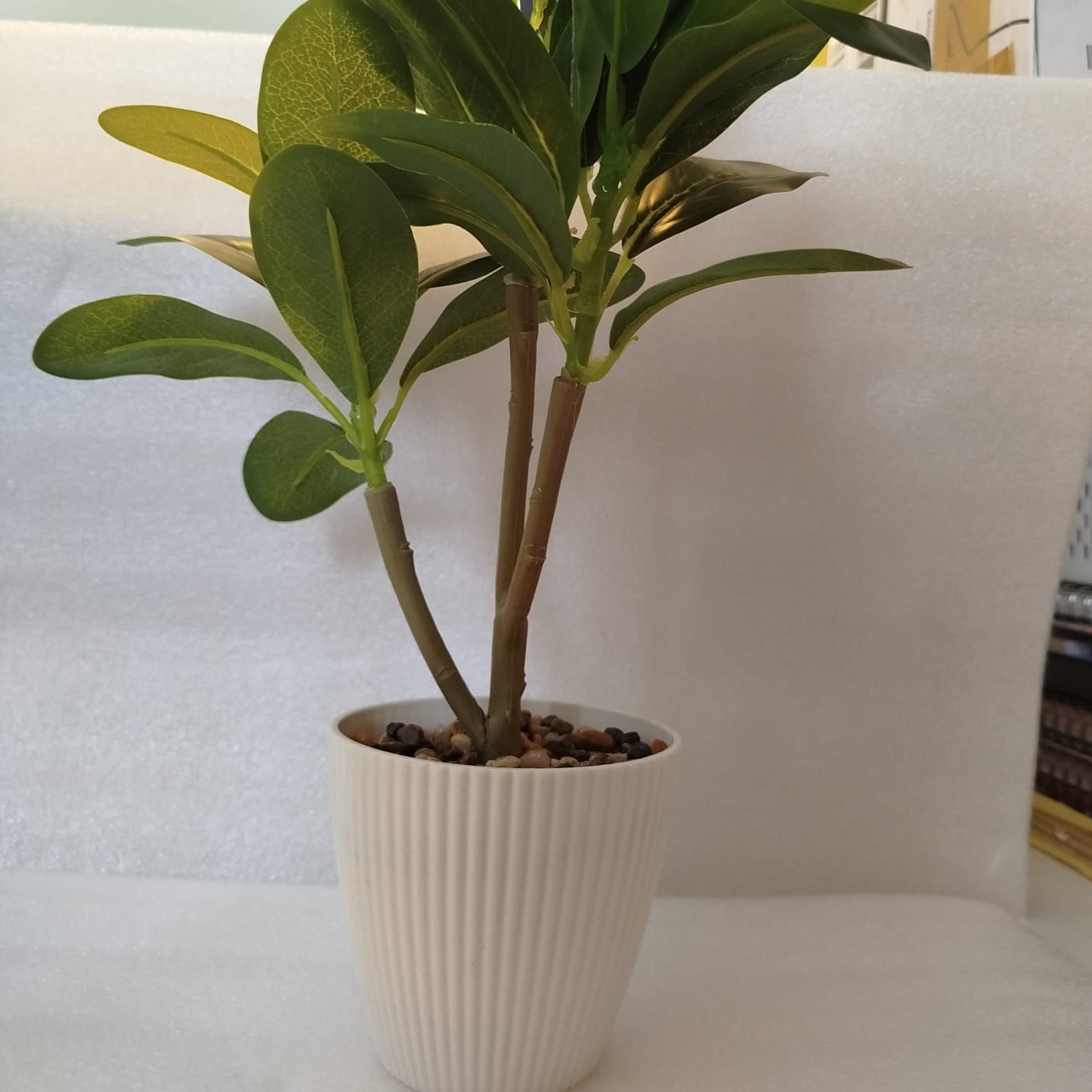 Artificial Potted Plant in Ribbed White Pot