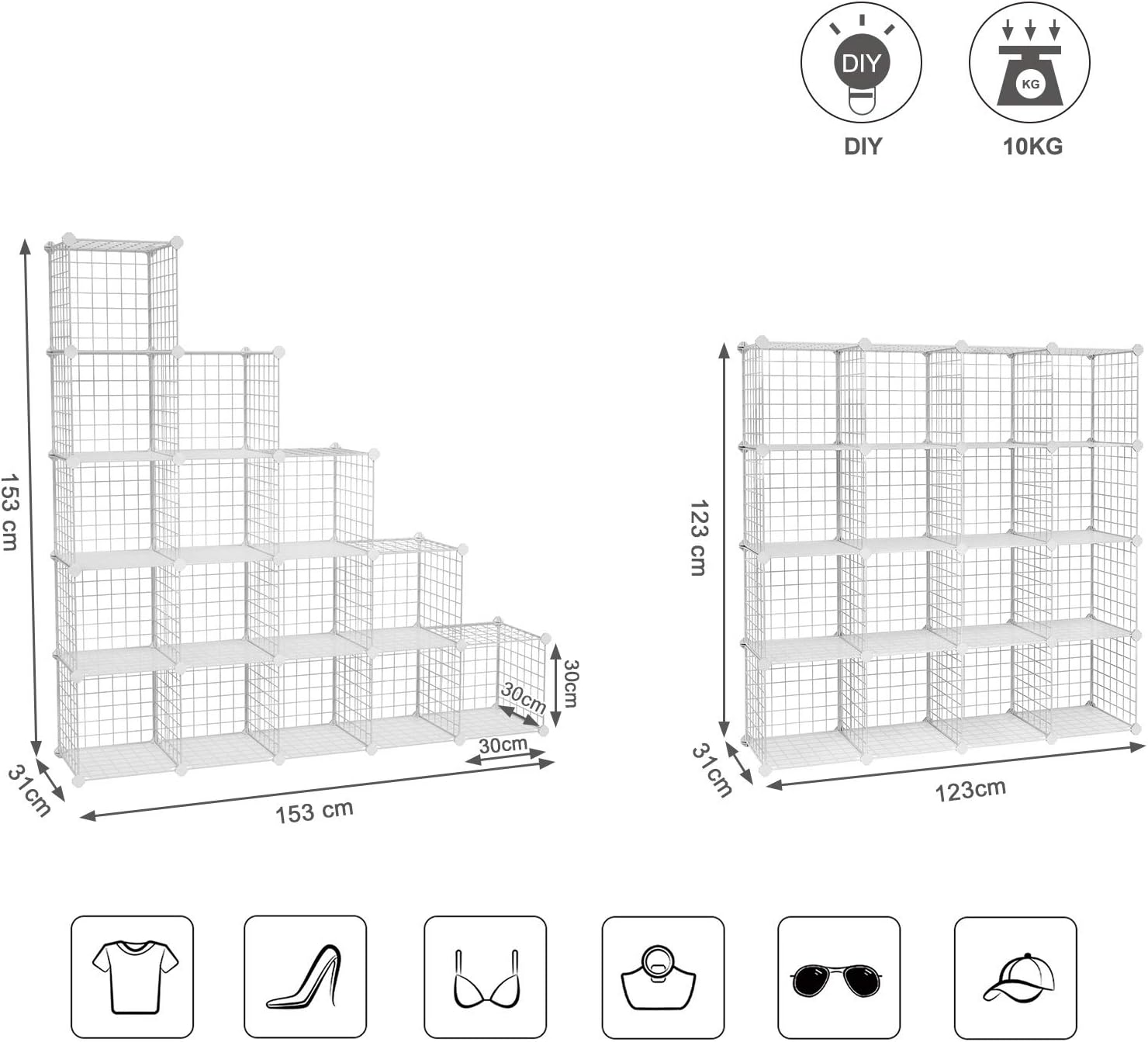 SONGMICS 16 Cube Metal Wire Storage Organiser LPI44W