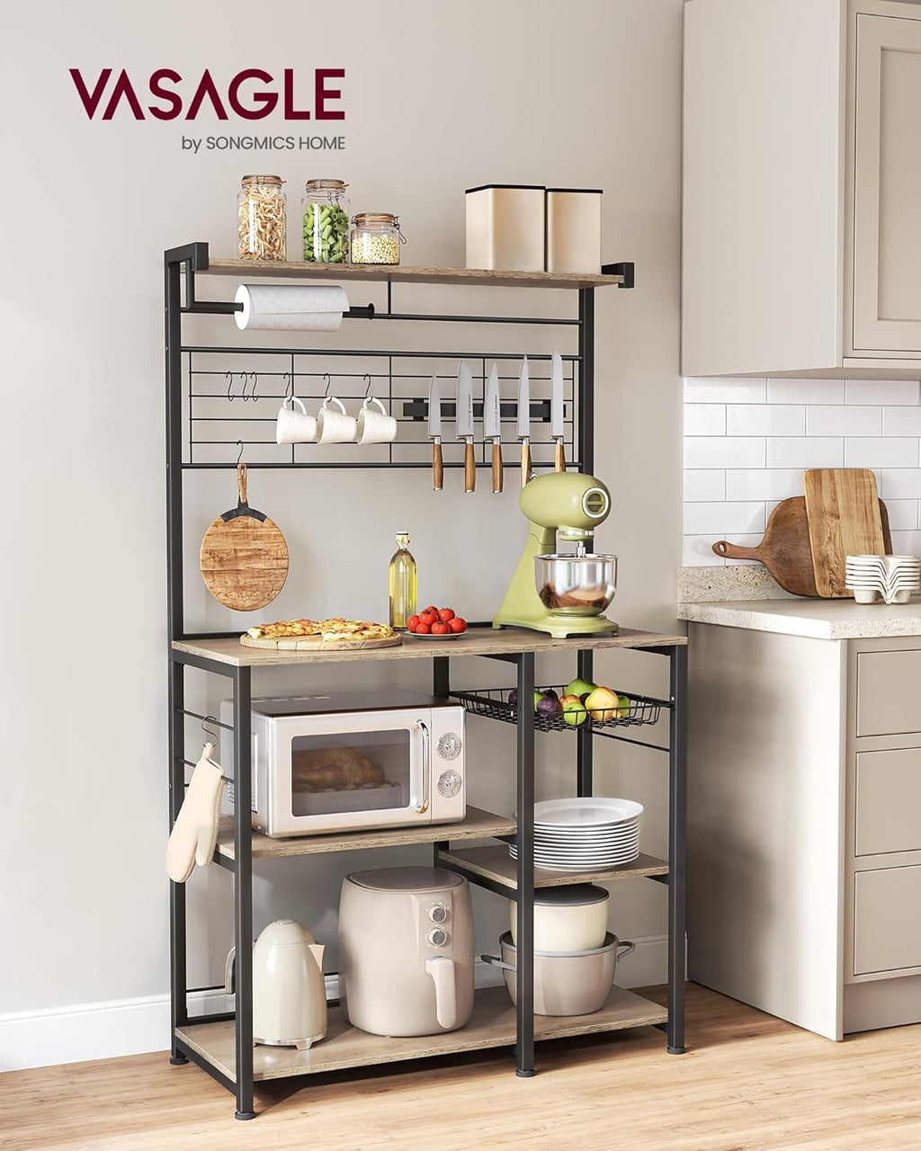 VASAGLE Bakers Rack with Magnetic Knife Holder KKS026B01