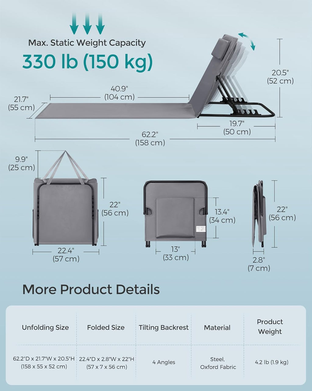 SONGMICS Set of 2 Folding Beach Sunloungers GCB251G01