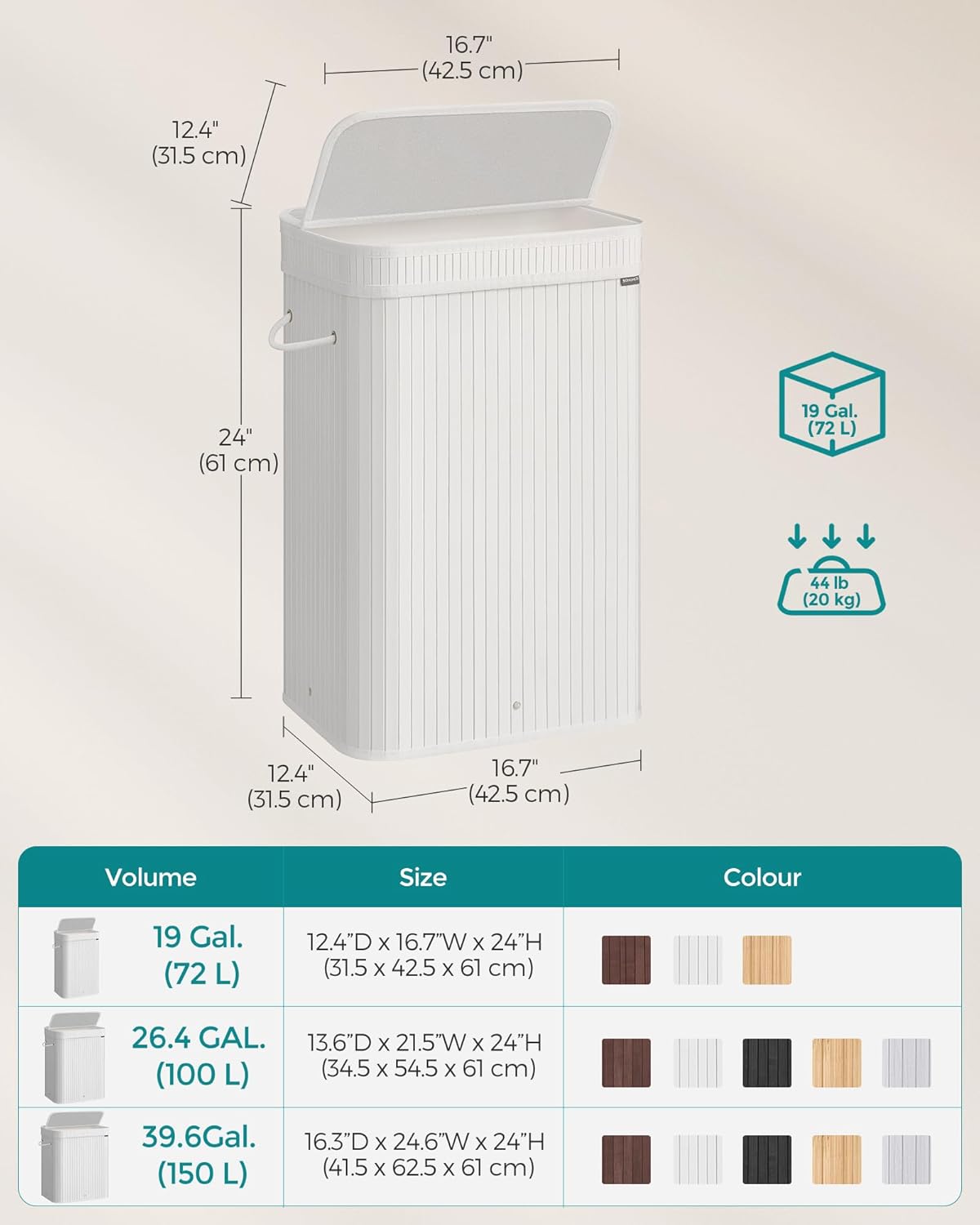 SONGMICS Laundry Hamper with Lid LCB061W01