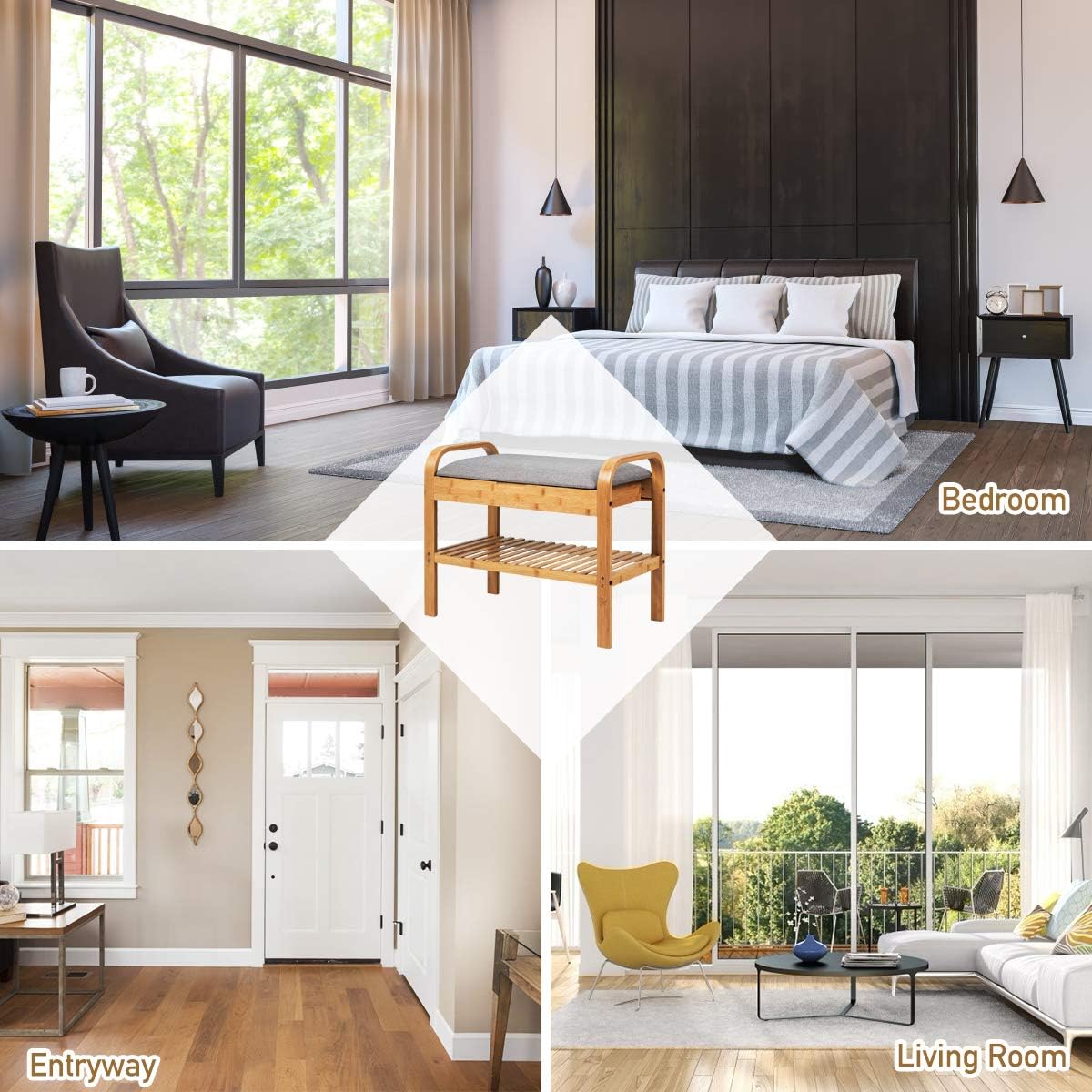 Bamboo Shoe Rack Bench with Flip Top Storage Space