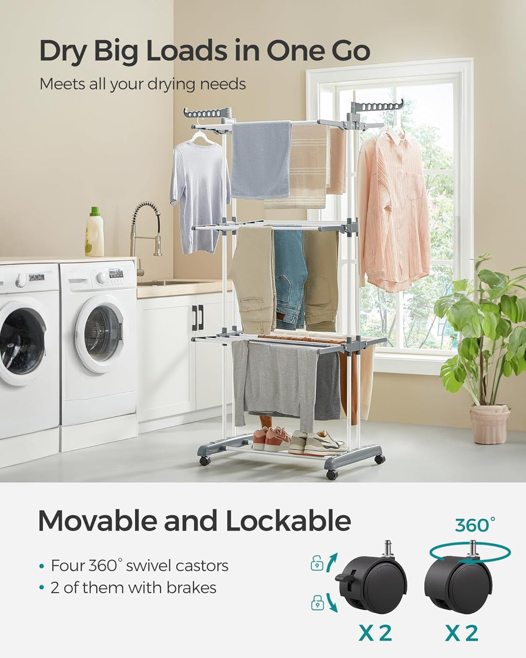 SONGMICS Large Clothes Airer LLR701w01v1