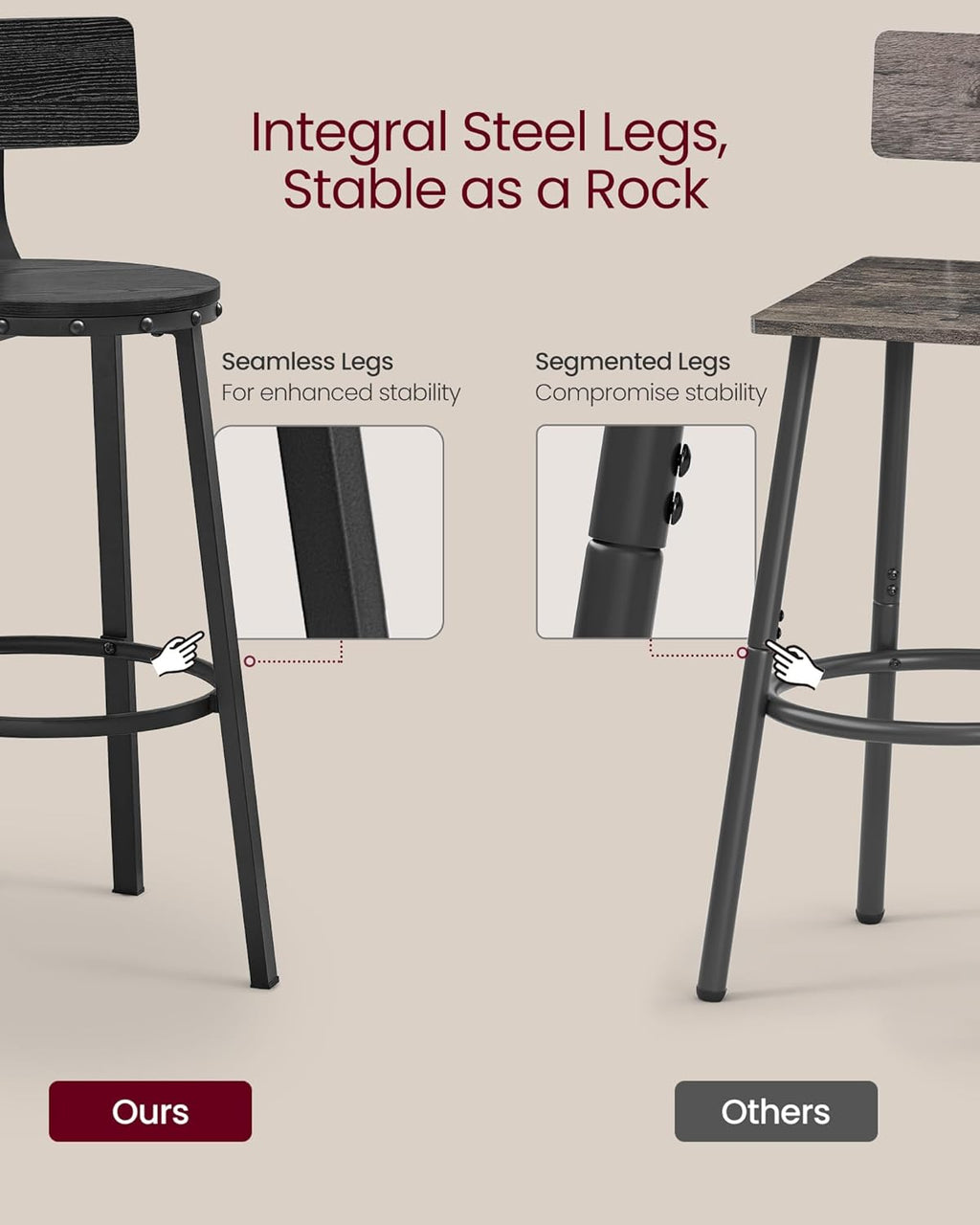 VASAGLE Bar Stools Set of 2 ULBC026B56