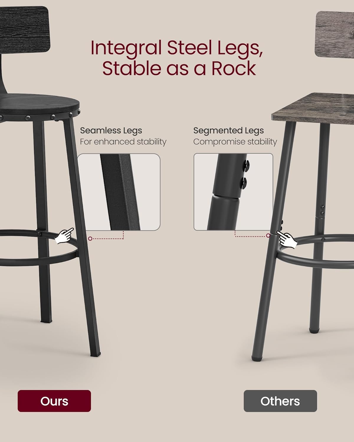 VASAGLE Bar Stools Set of 2 ULBC026B56