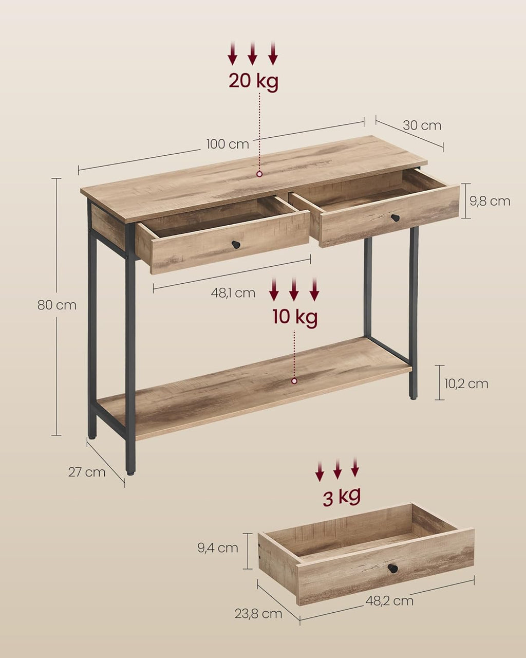 VASAGLE Console Table LNT015W01