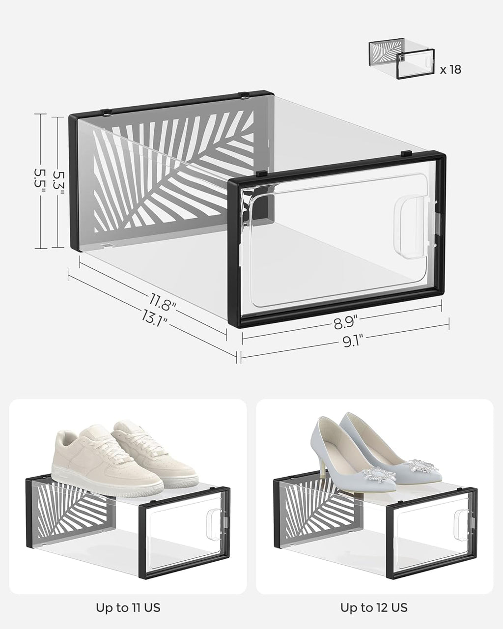 SONGMICS Set of 18 Shoe Boxes LSP106B18