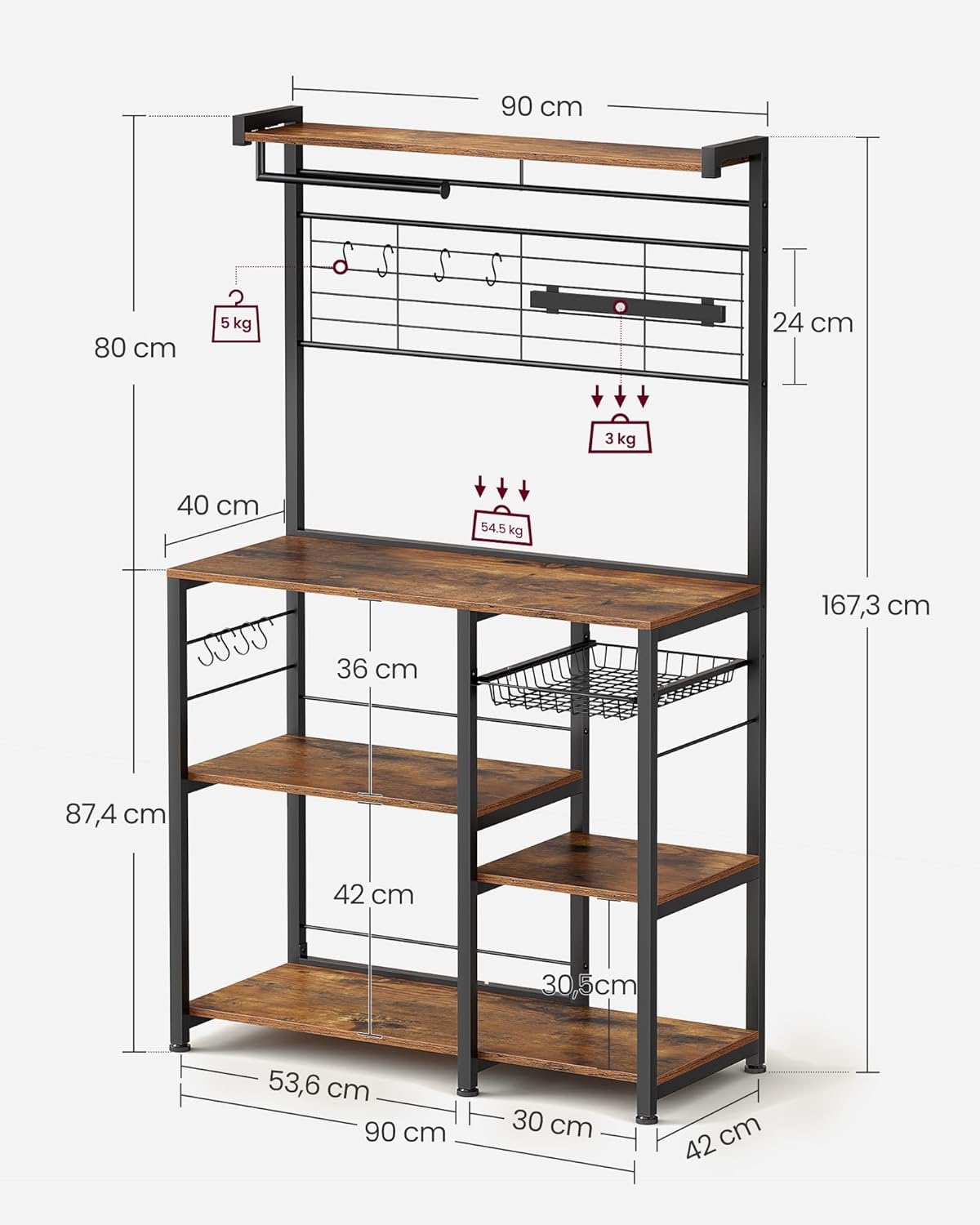 VASAGLE Bakers Rack with Magnetic Knife Holder KKS026B01