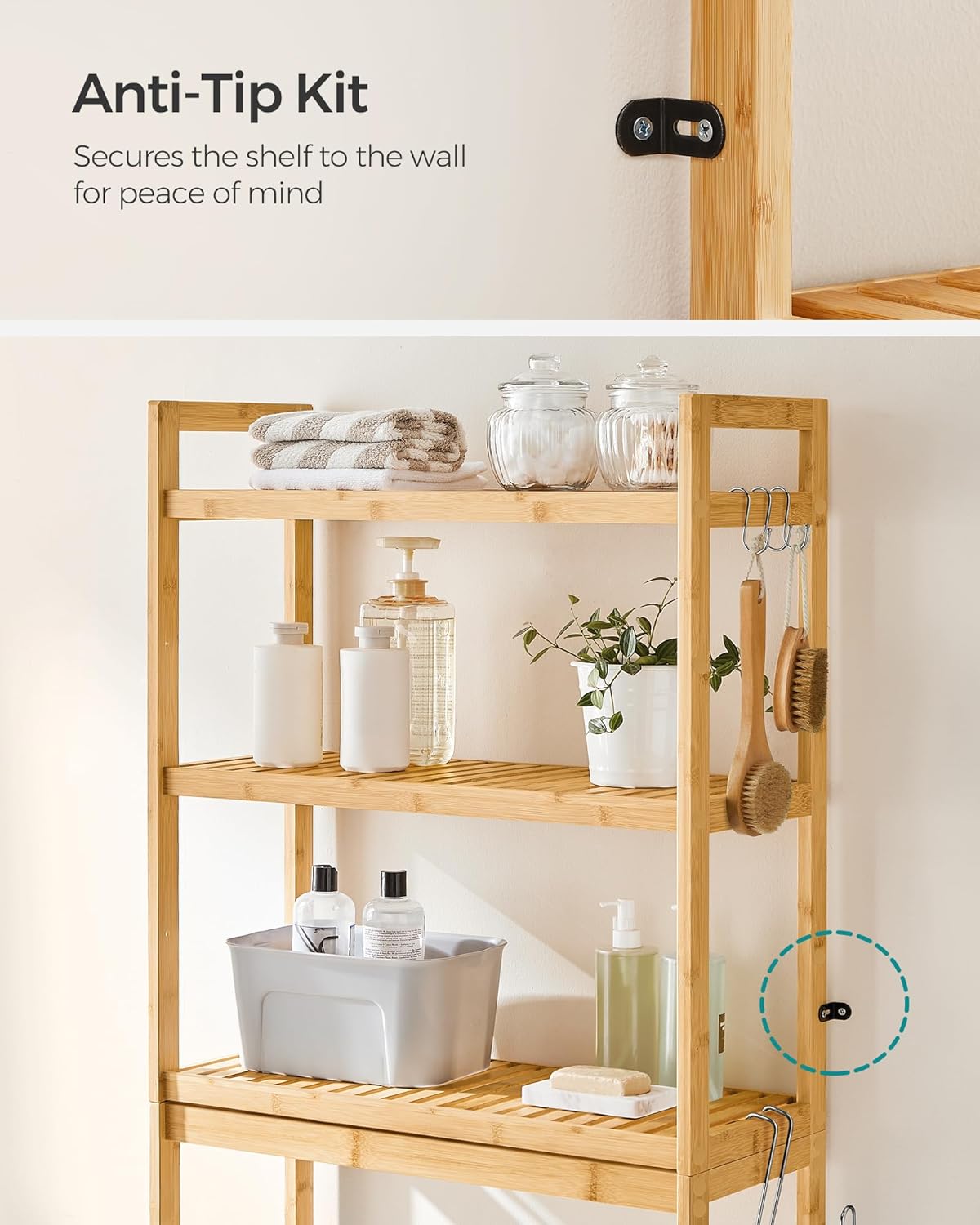 SONGMICS Bamboo Over The Toilet Storage UBTS001N01