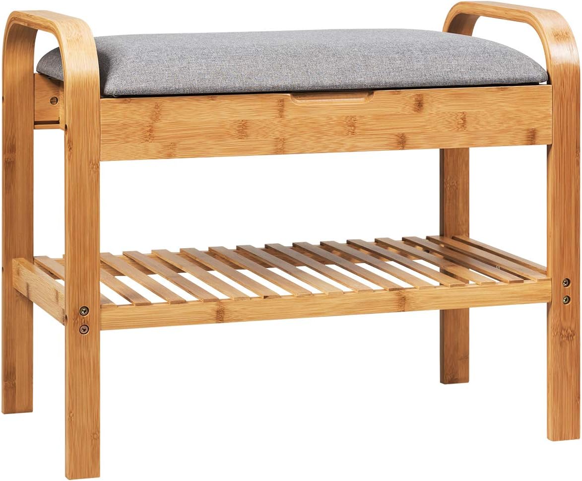 Bamboo Shoe Rack Bench with Flip Top Storage Space