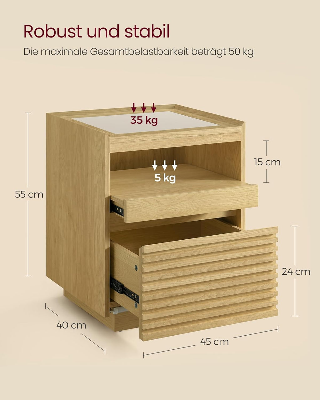 VASAGLE Bedside Table with LED