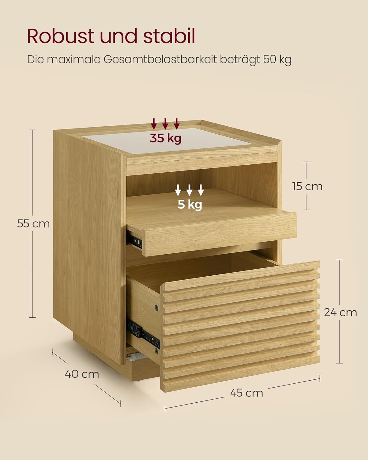 VASAGLE Bedside Table with LED
