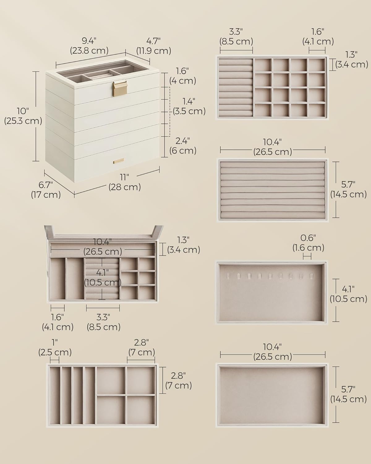 SONGMICS Jewellery Box JBC195W01