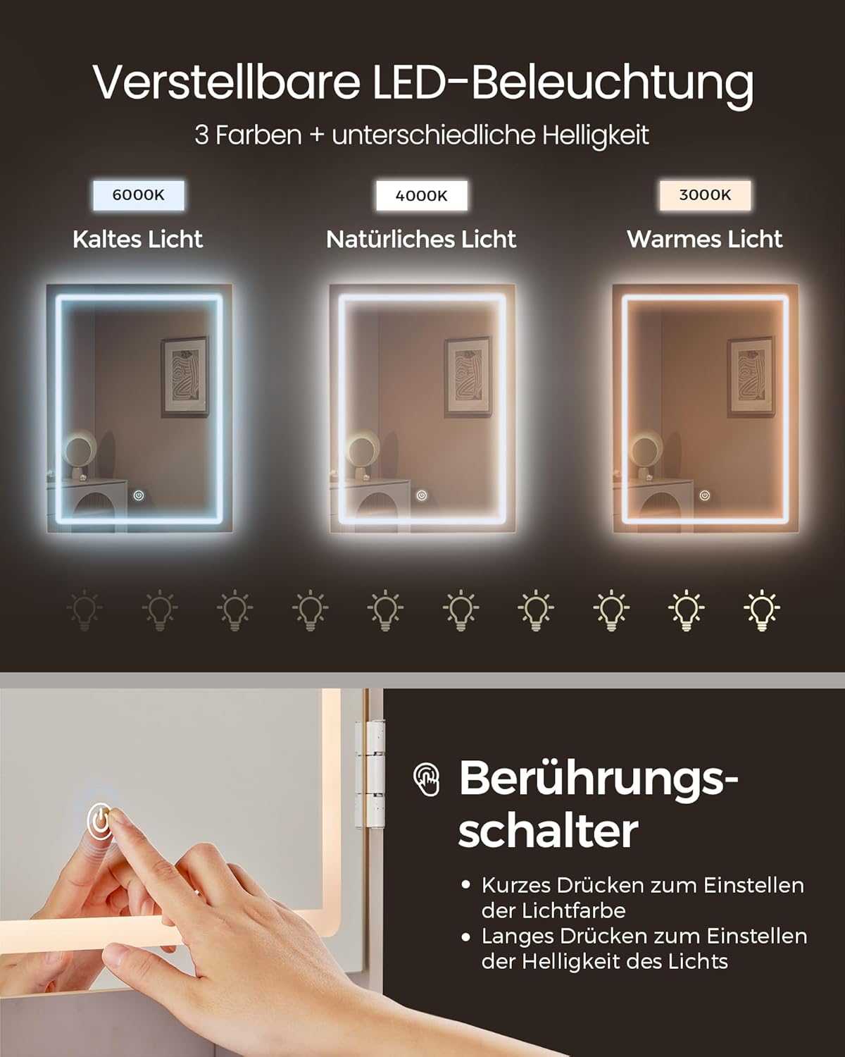 VASAGLE LED Lighting Dressing Table